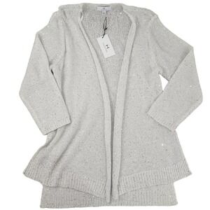 H by Halston Open‎ Front Cardigan Sweater L Metallic Silver Knit Long Sleeve NWT